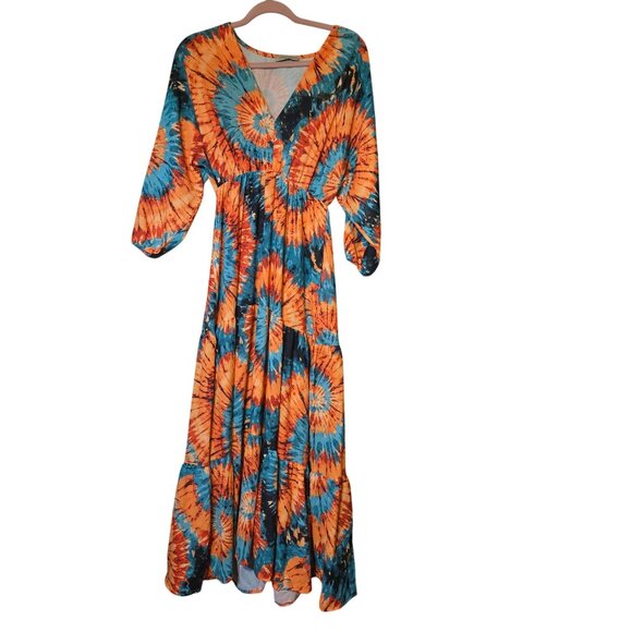 Empire Dress Boho Tie-Dye Maxi Dress Flowy Dopamine Funky Estee Brown Paris S - Picture 3 of 7
